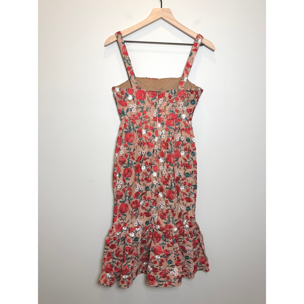 Lovers + Friends XS Under The Stars Midi Nude Red Floral Dress Crochet Romantic - Picture 2 of 13